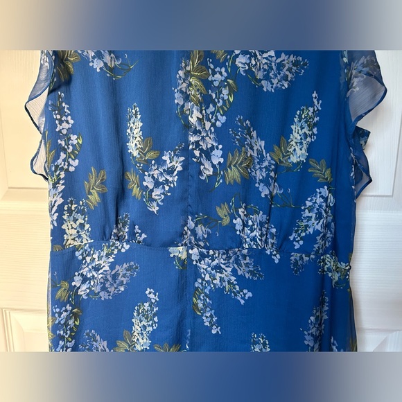 Vince Camuto Blue Floral V Neck Hi Low Fit and Flare Wrap Dress Size 24W - Picture 5 of 16